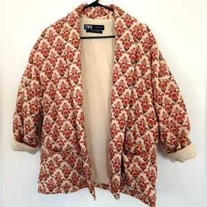Zara Women’s Open Front Floral Print Italian Fabric Jacket, Size Medium